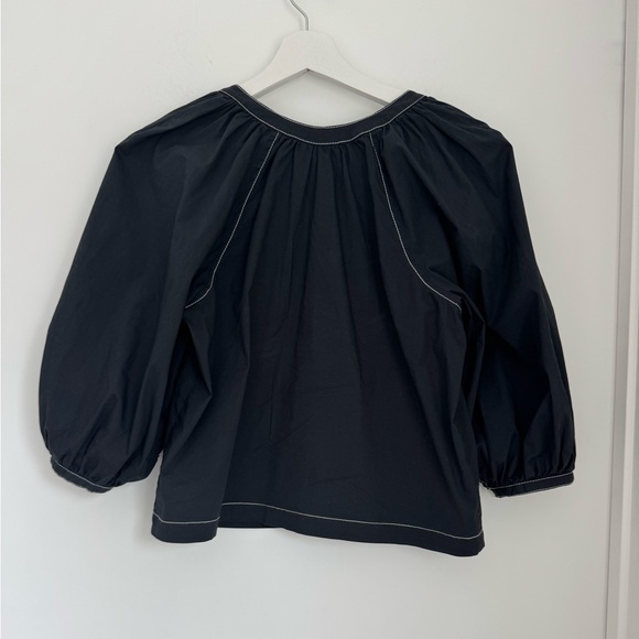 STAUD XS Dill Black Puff Sleeve Button Down Blouse Contrast Stitching - Picture 3 of 8